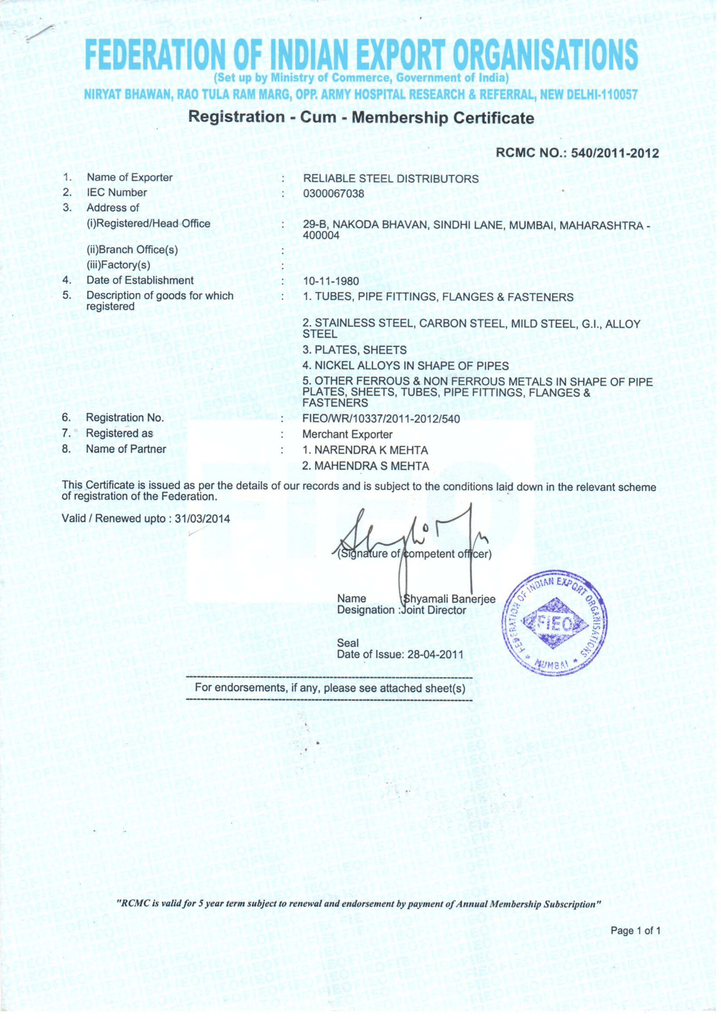 PED Certificate